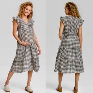 The Nines by Hatch Plaid Tiered Maternity Dress size XXL  Black Taupe White